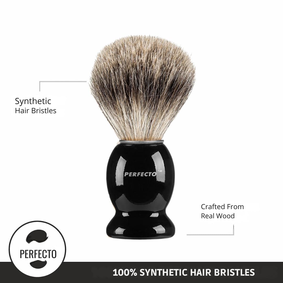 Perfecto Synthetic Bristles Shaving Brush For Men, Engineered for The Best Shave of Your Life. Shave Brush for Wet Shave for Safety Razor - Barbers Accessories, Gift For Him