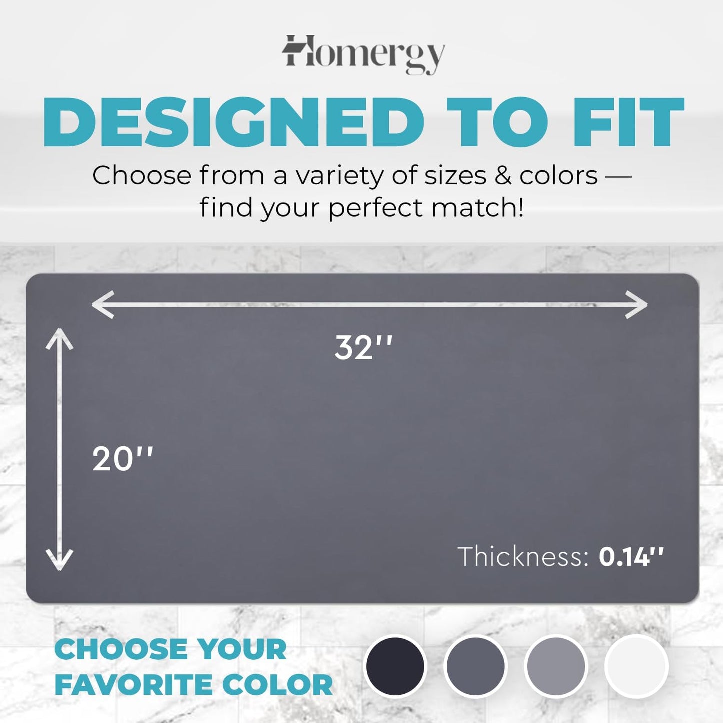 Homergy Bath Mat – Super‑Absorbent & Quick‑Dry with Non‑Slip Rubber Backing, Machine Washable & Odor Resistant – 20x32 in, Dark Gray