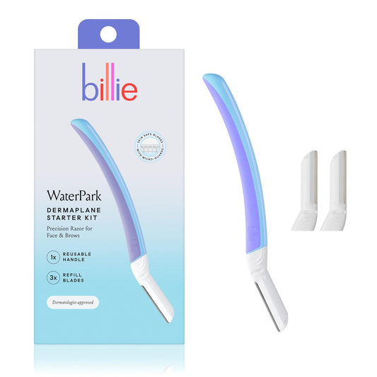 Billie - Dermaplane Starter Kit - Reusable Handle + 3 Refill Blades - Remove Facial Hair + Perfectly Shape Brows - Dermatologist-Approved - WaterPark