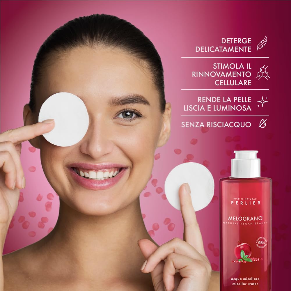 Perlier Pomegranate Micellar Cleansing Water - Gentle Makeup Remover & Skin Refresher - Hydrating & Antioxidant-Rich Formula - 6.7 fl oz