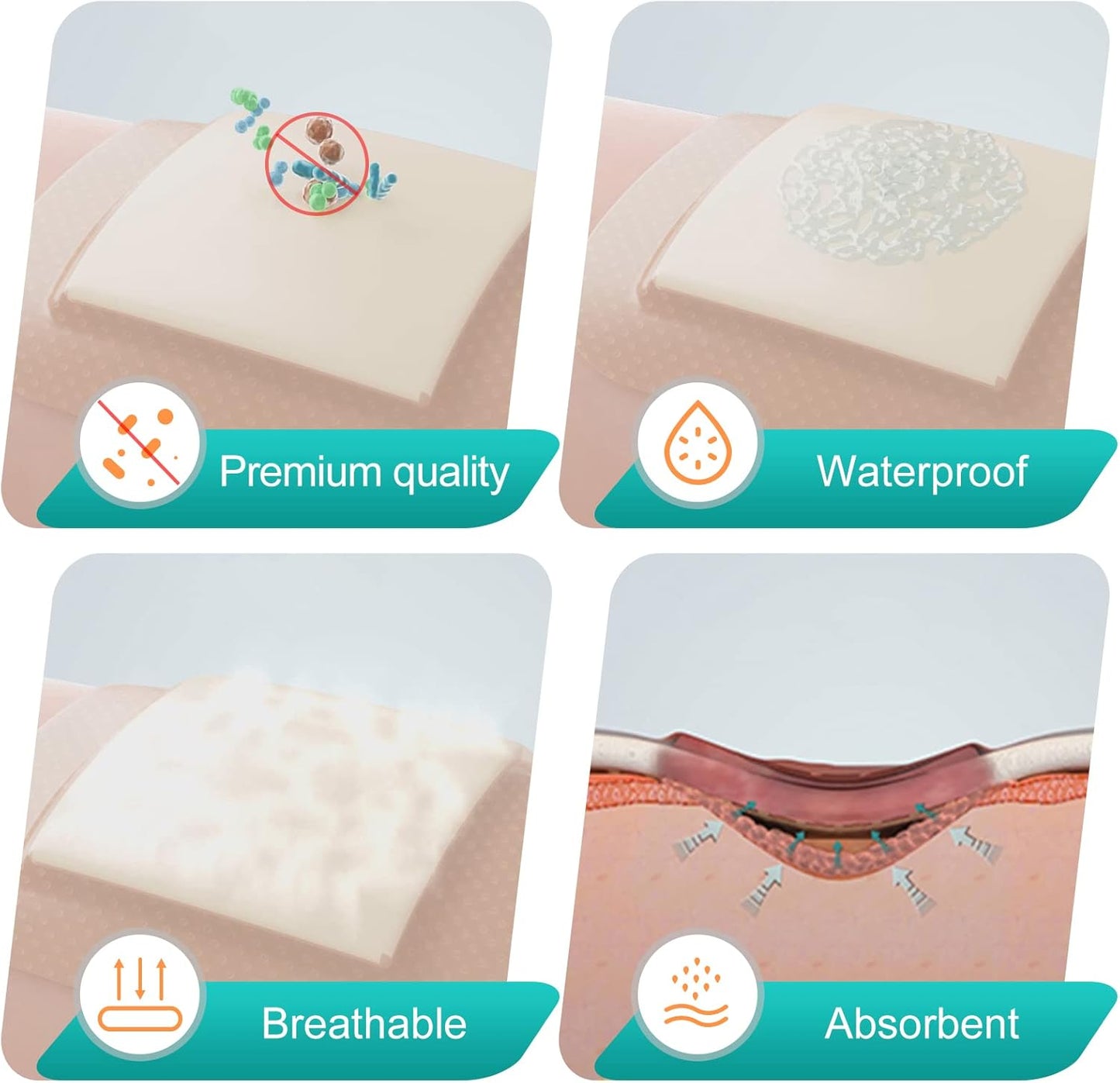 Dimora Silicone Foam Dressing with Border 20 Pack Adhesive 4"x4" Waterproof Wound Dressing Bandage for Wound Care