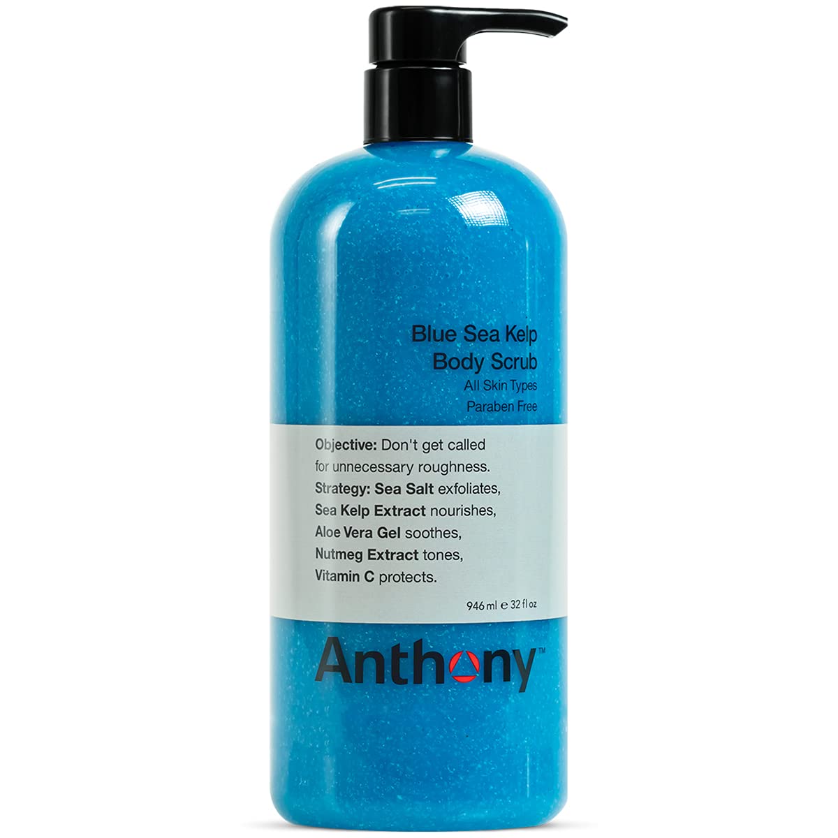Anthony Exfoliating Body Scrub, Sea Salt, Vitamin C & Aloe Vera, Deep Cleans, Smooths Rough Patches, Soothes & Protects Skin, Hydrating Blue Sea Kelp Body Wash, 32 Fl Oz