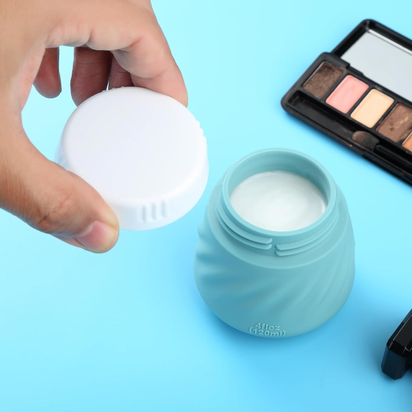 Gemice 4 OZ Travel Size Containers for Toiletries, 4-Pack Leak-Proof Silicone Slime Jars with Lids, BPA Free Small Round Cosmetic Slime Container for Lotion, Cream, Ointments, Travel Essentials