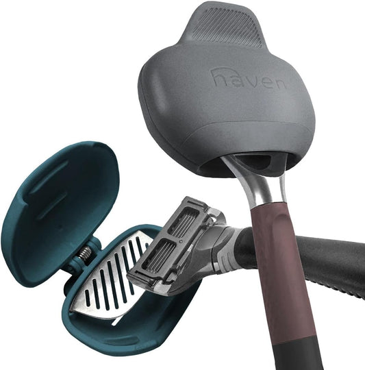 Haven Clip On Razor Protector for Men and Women - Premium Razor Covers Designed to Last - 2 Pack (Blue and Charcoal Gray)