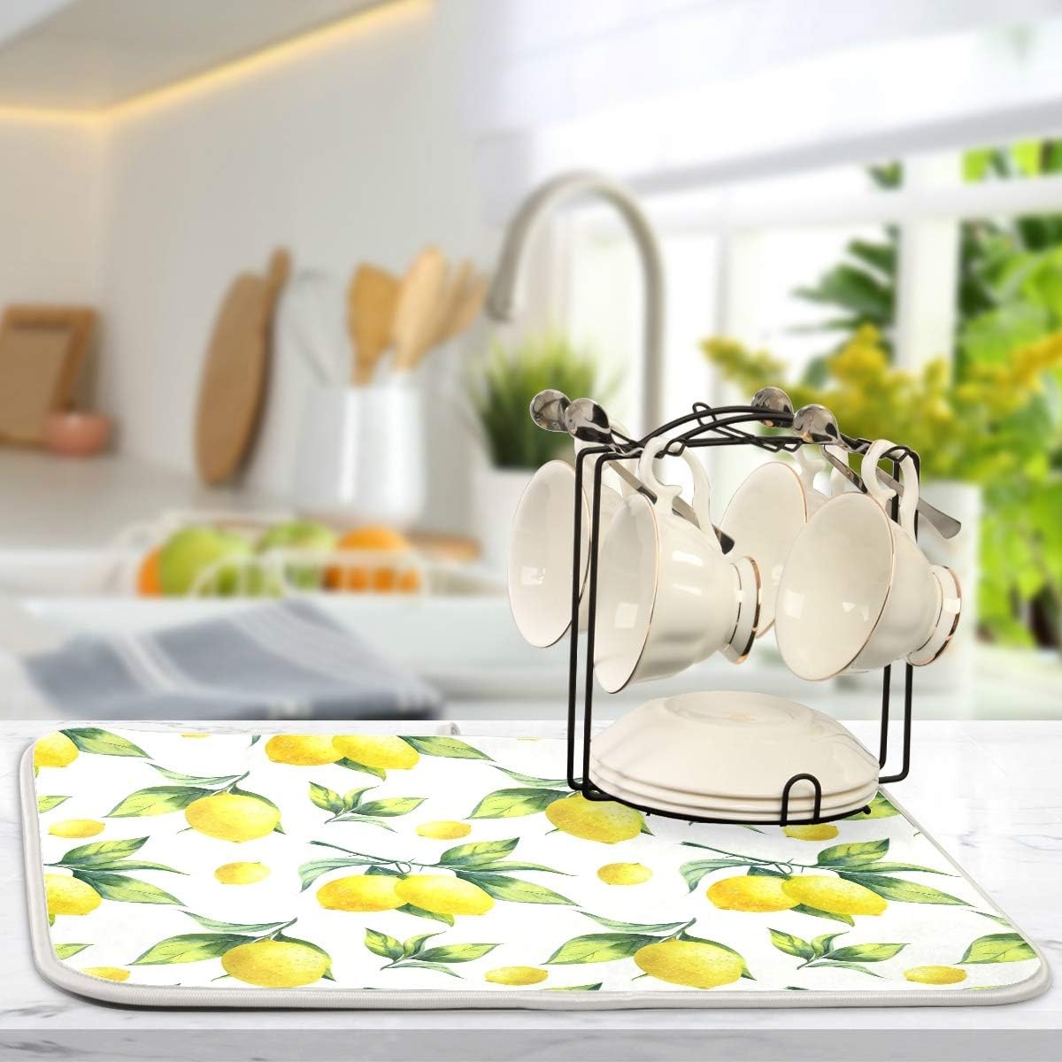 Tropical Lemon Leaves Dish Drying Mat 16x18 for Kitchen Lemon Yellow Lime Tree Dishes Pad Dish Drainer Rack Mats Absorbent Fast Dry Kitchen Accessories