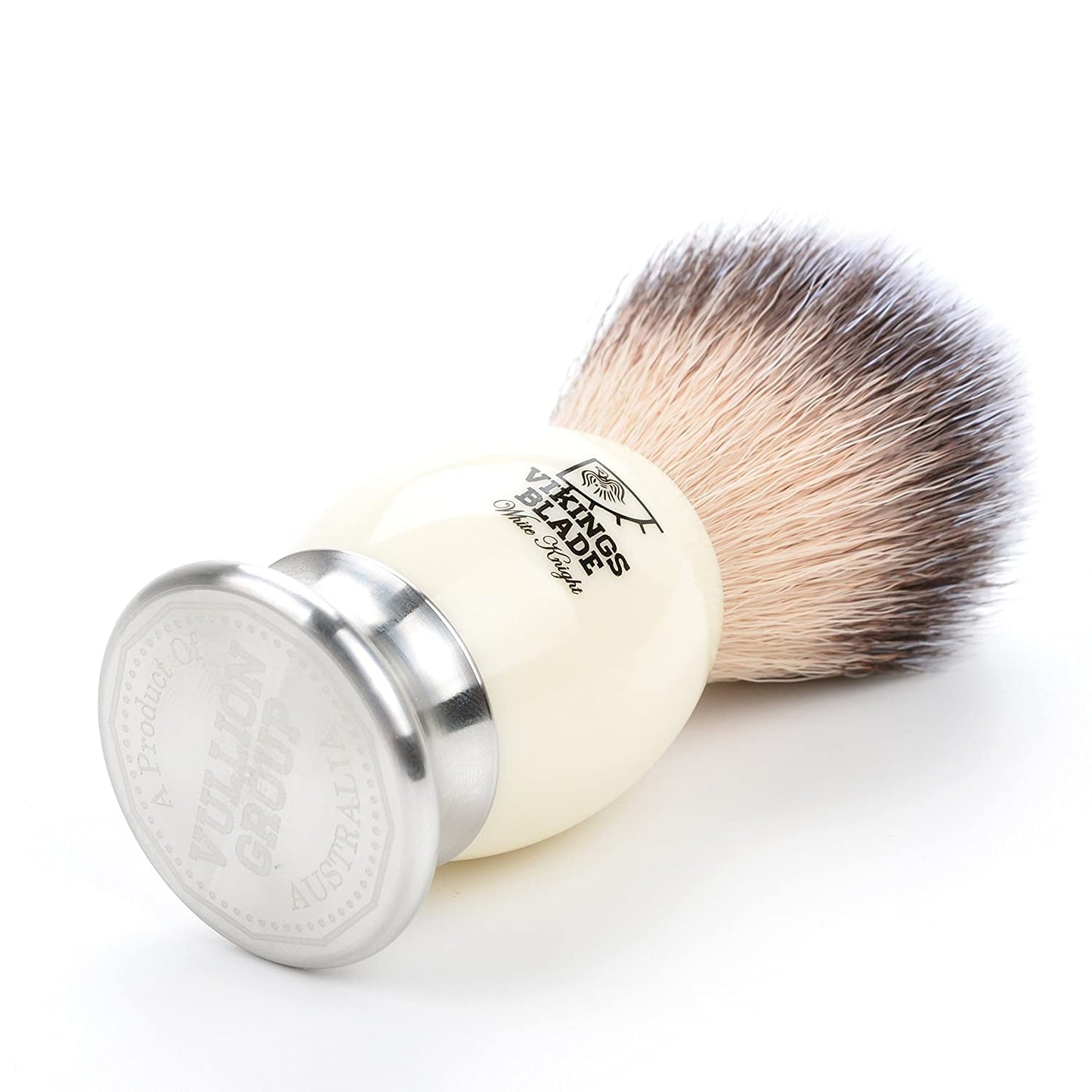 Luxury Shaving Brush for Men by VIKINGS BLADE, Ultra Heavy Acrylic & 316L Steel Handle, Super Strong Knot Backbone, Minimal Shedding, Fast Lather, Extremely Smooth & Plush on Skin (White Knight)
