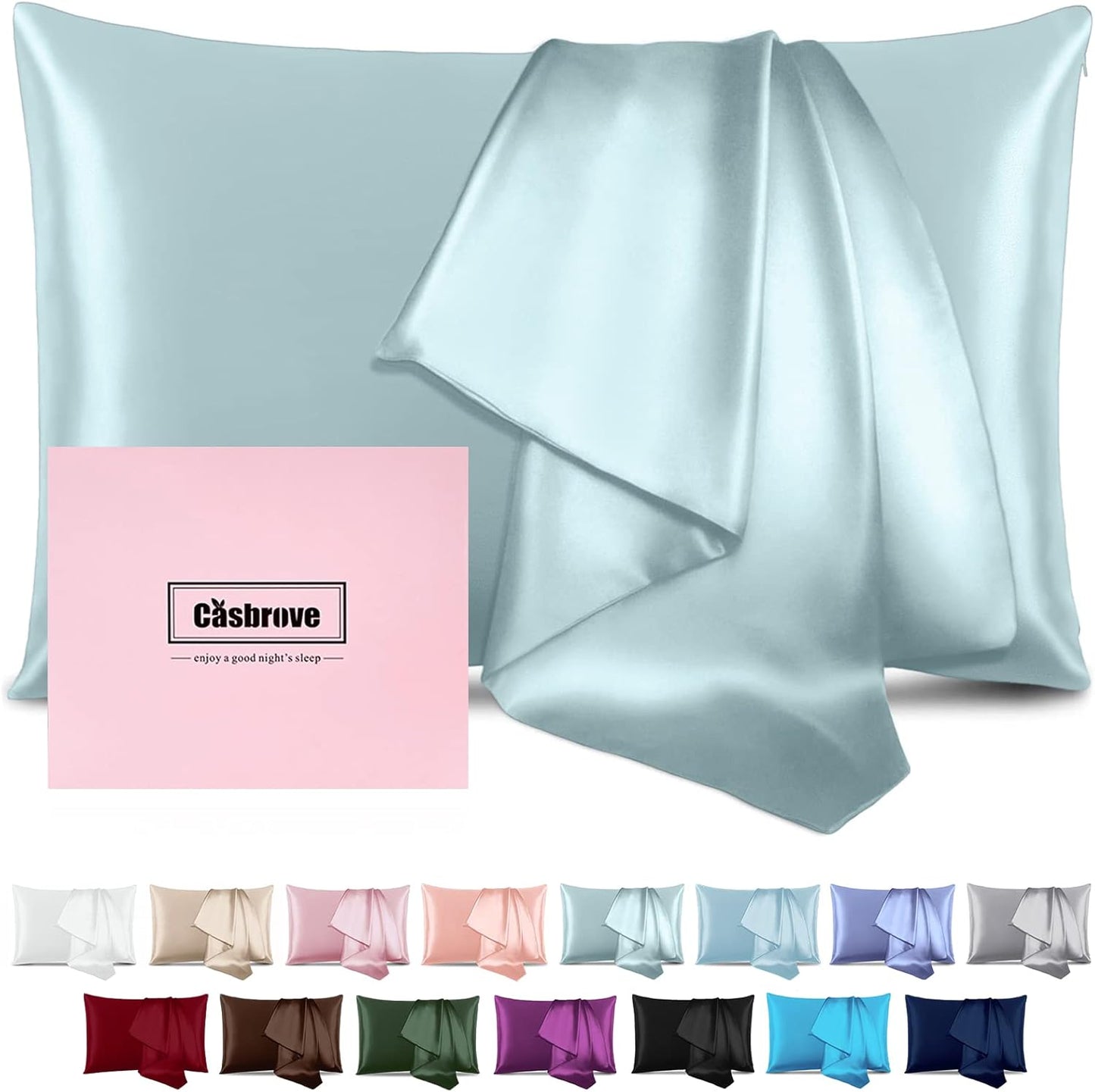 Mulberry Silk Pillowcase - Soft, Breathable, Smooth Both Sided Natural Silk Pillowcase with Zipper - Beauty Sleep Silk Pillow Case 1 Pack for Gift (Queen, Haze Blue)