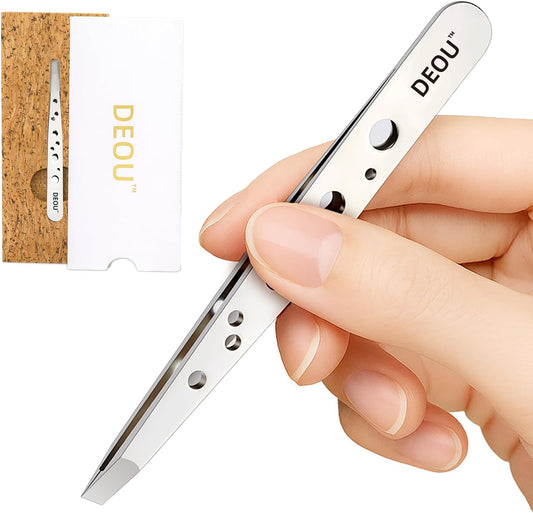 DEOU Professional Eyebrow Plucker & Tweezers - Stainless Steel Tool for Brow Shaping, Hair Removal & Precise Grooming, 9-Hole Non-Slip Grip, Unisex, Gift Box Included
