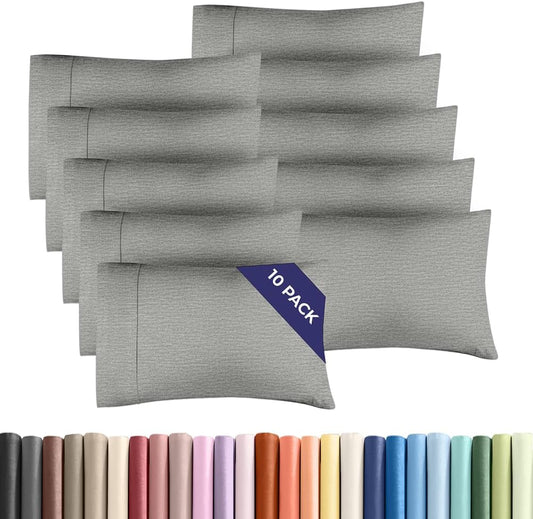 King Pillow Cases Set of 10 - Ultra Soft Hotel Quality Pillowcase Covers - Comfy & Wrinkle Free - Shrink, Stain and Fade Resistant - Machine Washable Pillow Protectors - 10 Piece Set - Heathered Grey