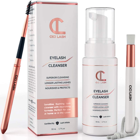 Lash Shampoo Foaming Cleanser & Brush (50ml) | Gentle Foam Wash For Eyelash Extensions | Paraben & Sulfate Free | Eyelid Wash & Makeup/Oil Remover | For Home Care & Beauty Salon Supplies