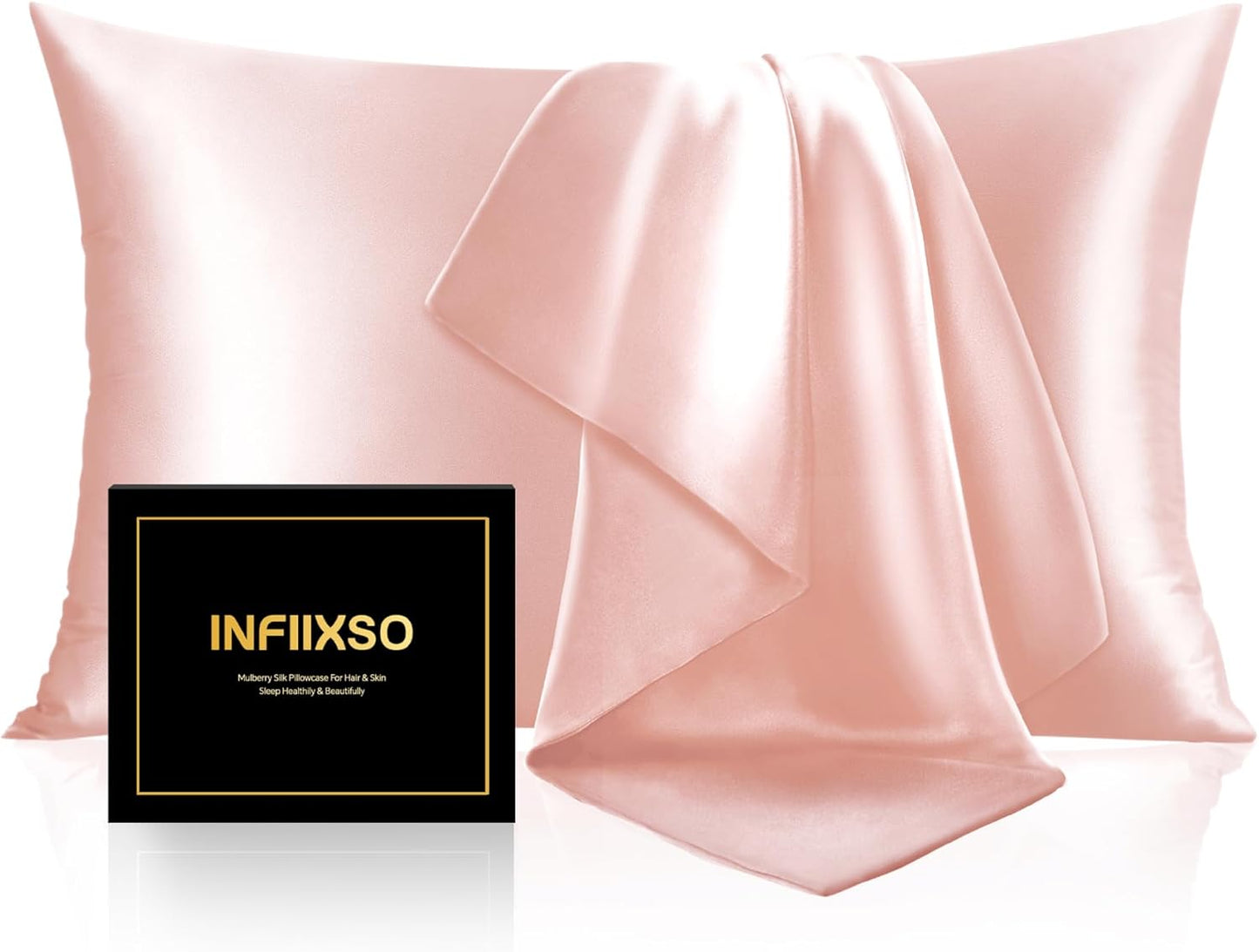 INFIIXSO Mulberry Silk Pillow Cases King Size Set of 2, Silk Pillowcase with Hidden Zipper 20"x36", Extraordinary Smooth and Soft Pillow Case for Hair and Skin(Coral, 2 Pack)