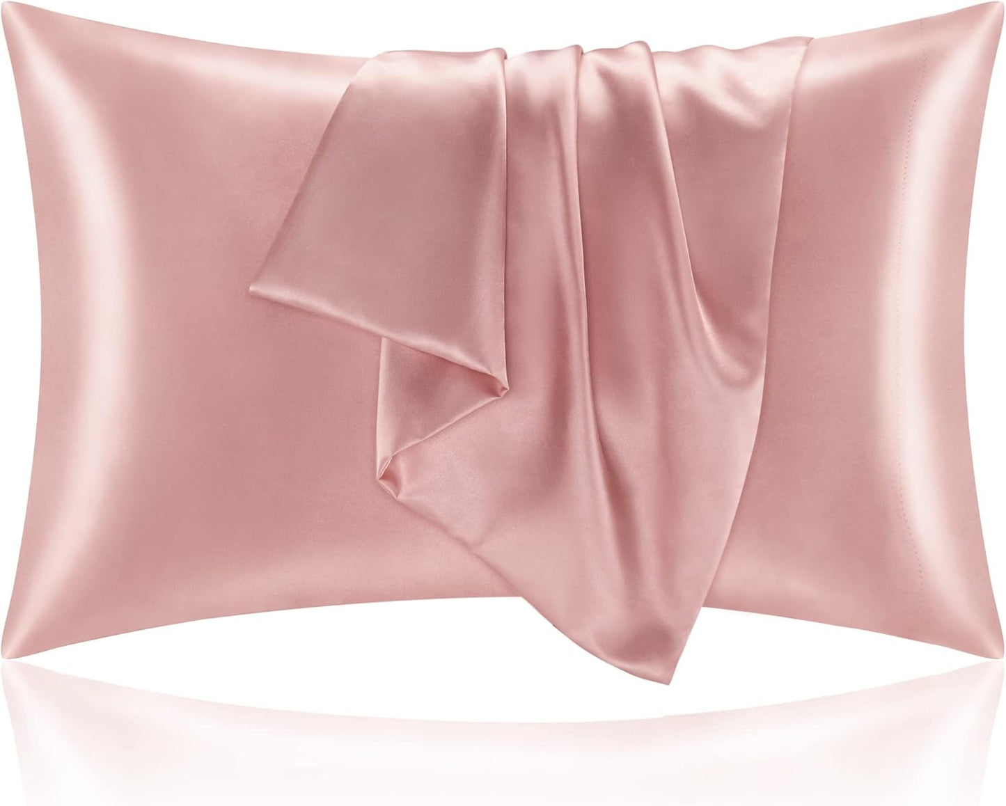 BEDELITE Satin Pillowcase for Hair and Skin, Super Soft and Cooling Similar to Silk Pillow Cases 2 Pack with Envelope Closure, Gift for Women Men(20"x26" Standard Size, Rose Pink)