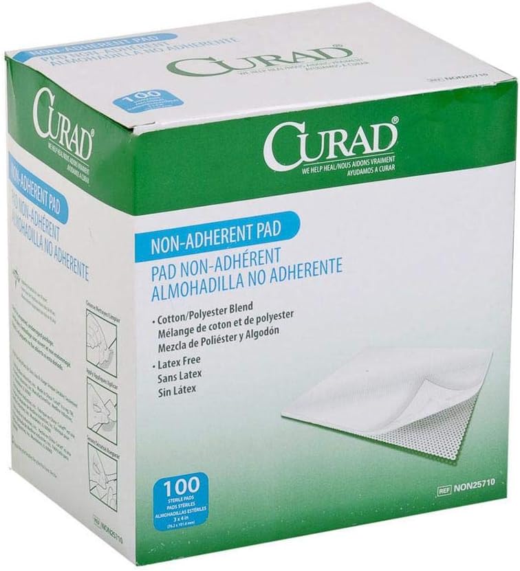 CURAD Sterile Non-Adherent Pads (Pack of 100), 3"x4", for gentle wound dressing and absorption without sticking