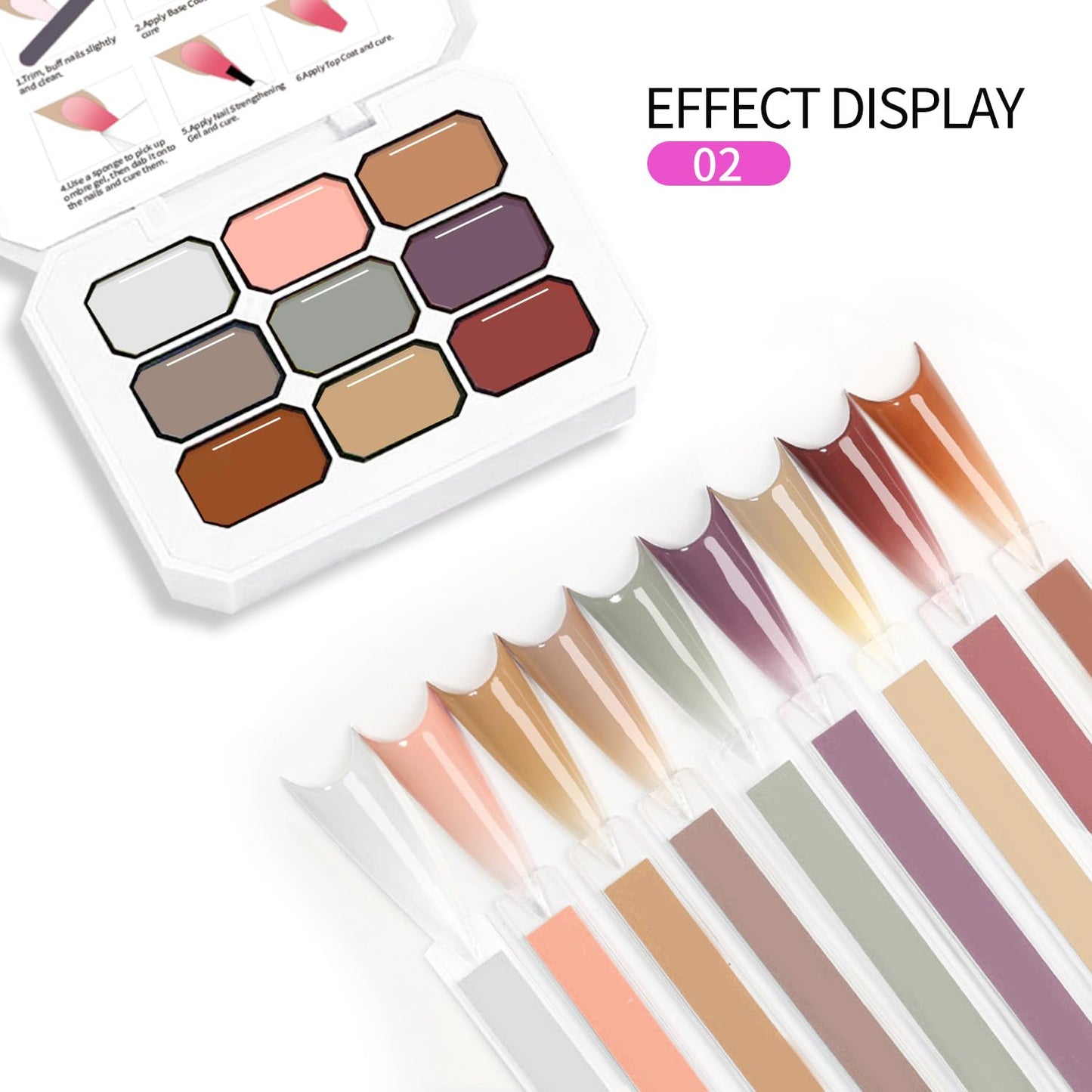 Ombre Nail Polish Set With 9-Color Combination, Soft And Easy To Shoot Effortlessly Creating Ombre Gel Dreamy Blending Effect Essential For Home Nail DIY (2)