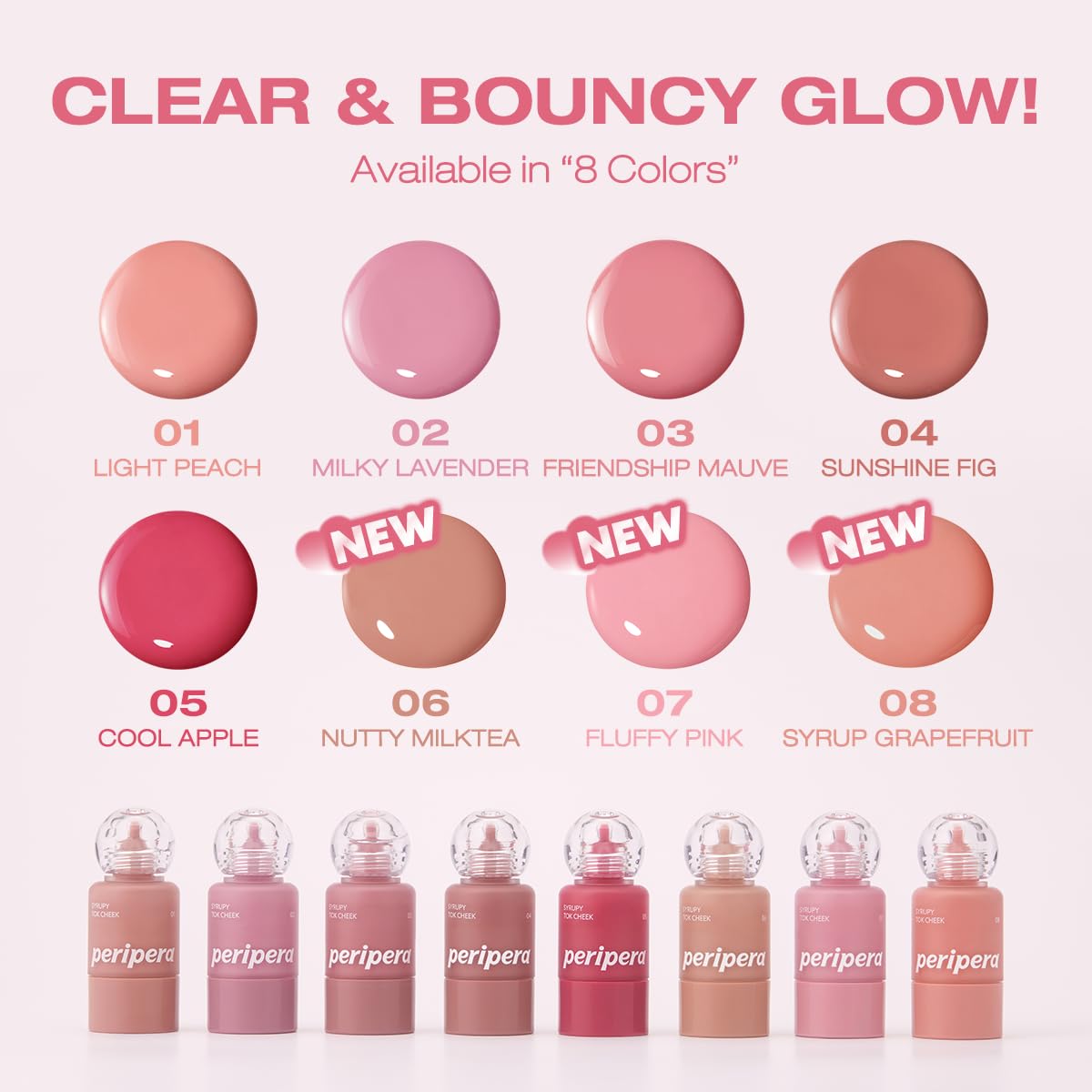 PERIPERA SYRUPY TOK CHEEK 5 Colors, Liquid Blush, Dewy Finish and Hydrates All day, Soft Velvet Texture Face Cheek Tint (07 AIRY PINK, One Size)