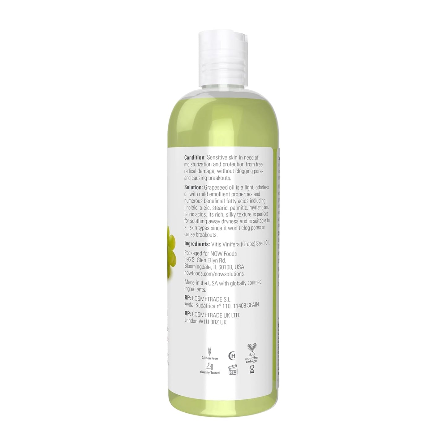 NOW Foods Solutions, Grapeseed Oil, Skin Care for Sensitive Skin, Light Silky Moisturizer for All Skin Types, 16-Ounce