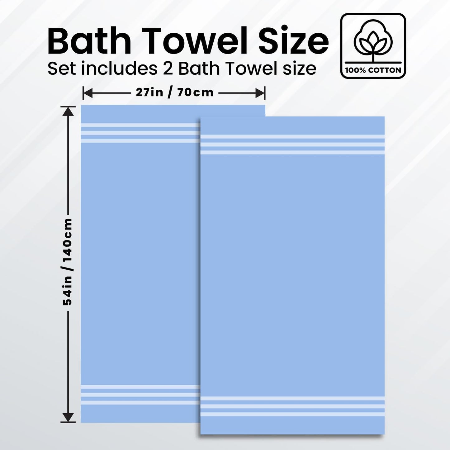 Infinitee Xclusives 100% Cotton Luxury Bath Towels Set of 2 (27x54 Inches) (Eloquent Blue, Bath Towels - Pack 2)