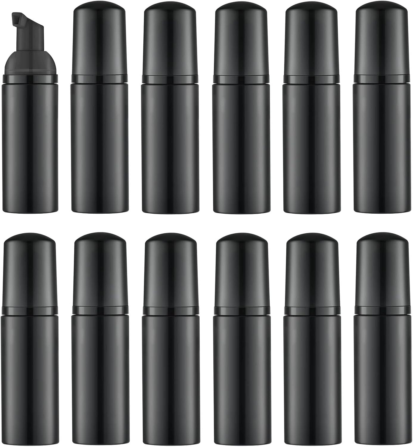 KOIBITO 2 Oz Black Foam Soap Bottle with Black Pump Empty Travel Foaming Dispenser for Hand Soap,Lash Shampoo,Body Wash(12 PCS, Black Cap)