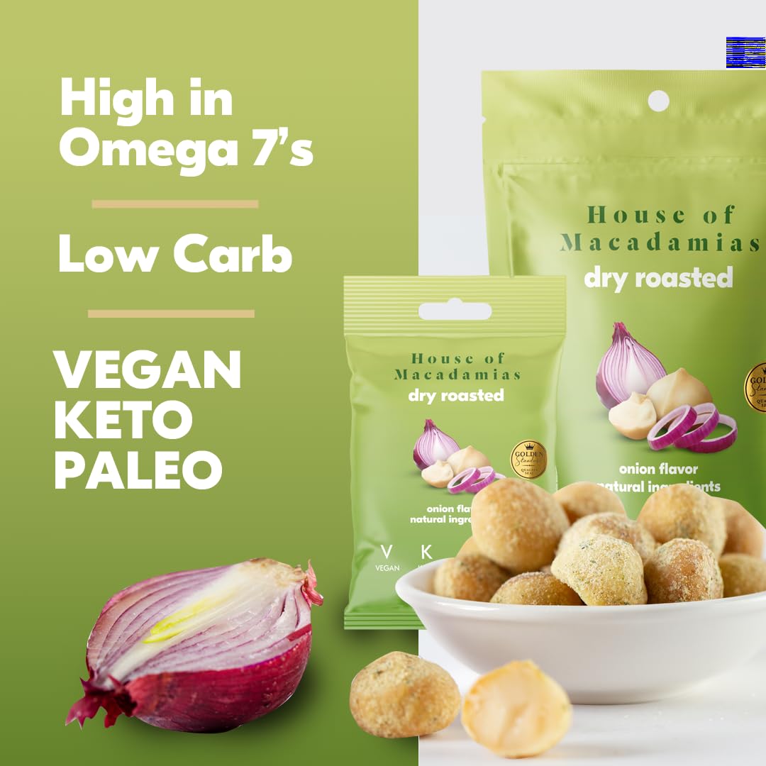 House of Macadamias Premium Seasoned Macadamia Nuts, Onion, Zero Sugar, Bulk Nuts, Keto, Vegan, Paleo, All Natural, Dairy Free, Healthy Snack, 6 x 4oz