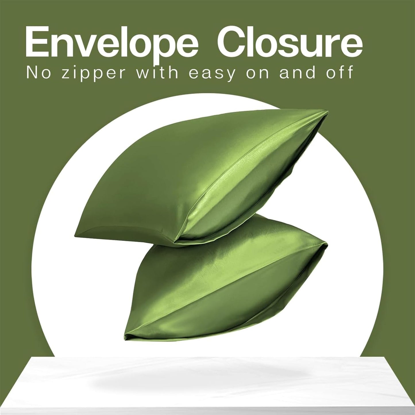 MR&HM Satin Pillowcase for Hair and Skin, Silk Satin Pillowcase 2 Pack, Standard Size Pillow Cases Set of 2, Silky Pillow Cover with Envelope Closure (20x26, Sage)