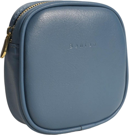 Leather Cosmetic Bag for Women Small Zipper Makeup Bag for Purse Waterproof Travel Makeup Organizer Charger Storage Pouch Color Blue