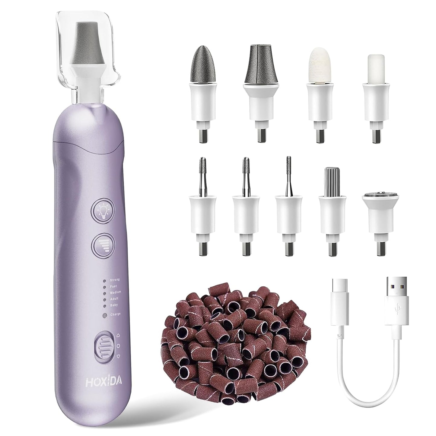 Professional Manicure Pedicure Kit, Cordless Electric Nail File Set, Rechargeable Pedicure Tools for feet, 5 Speeds Hand Foot Care Nail Drill for Thick Nail Toenail Cuticle Women Men Baby Pets-Purple