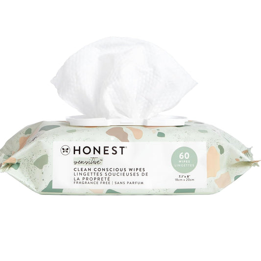 The Honest Company Clean Conscious Multi-Use Wipes | Hypoallergenic + Unscented for Sensitive Skin | Over 99% Water, Compostable, Plant Based, Baby Wipes | Geo Mood, 60 Count