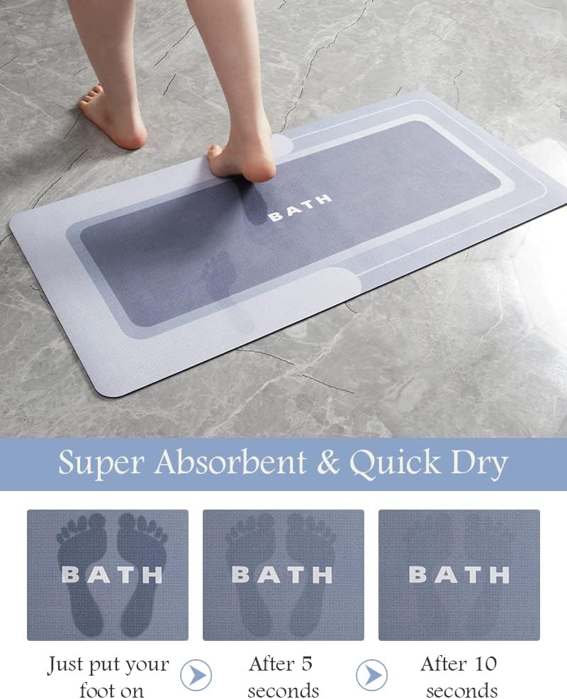 MontVoo-Bath Mat-Bathroom Mat Rug Non Slip Super Absorbent Stain Resistant Quick Dry Thin Bathroom Rug-Bath Mats for Bathroom Floor Bathtub Vanity-Bathmat Bath Rug Easy Care 17"x35" Blue