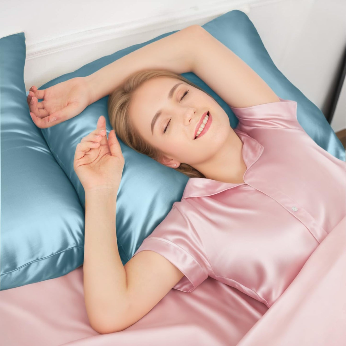 INSSL Silk Pillowcase for Women, Mulberry Silk Pillowcase for Hair and Skin and Stay Comfortable and Breathable During Sleep(Blue Gray,Queen)