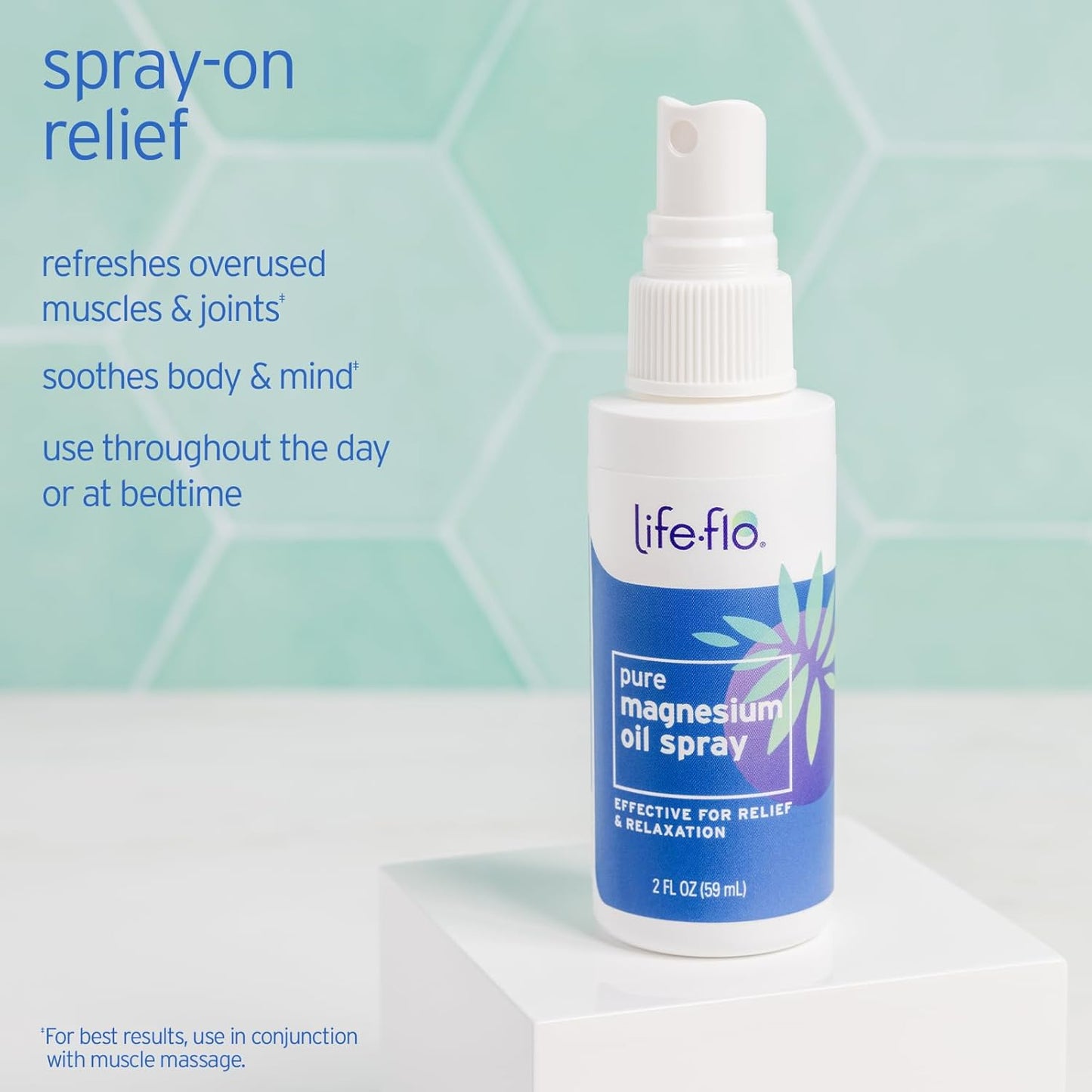 Life-flo Pure Magnesium Oil Spray w/Concentrated Magnesium Chloride from The Zechstein Seabed, Calming Relief and Relaxation, Soothes Muscles and Joints, 60-Day Guarantee, Not Tested on Animals, 2oz