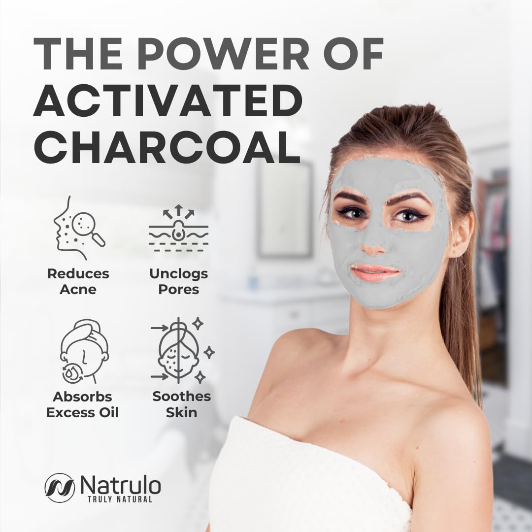 Charcoal Face Mask – Natural Black Mask with Bentonite Clay – Deep Cleansing, Blackhead Remover, Pore Reducer for Acne, Oily Skin & Scars – Hydrating, Exfoliating Detox Facial Skincare – Made in USA