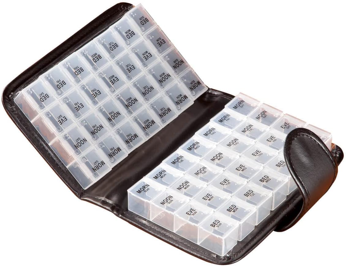 Easy Comforts 14 Day Pill Holder, Travel Case Medication Reminder Pill Box with Detachable Compartments, Plaid