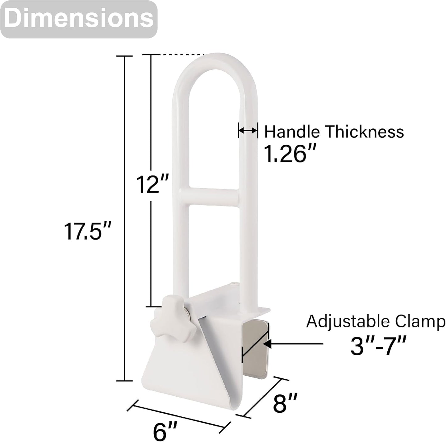 Vaunn Medical Adjustable Bathtub Safety Rail Shower Grab Bar Handle, Stainless Steel, White