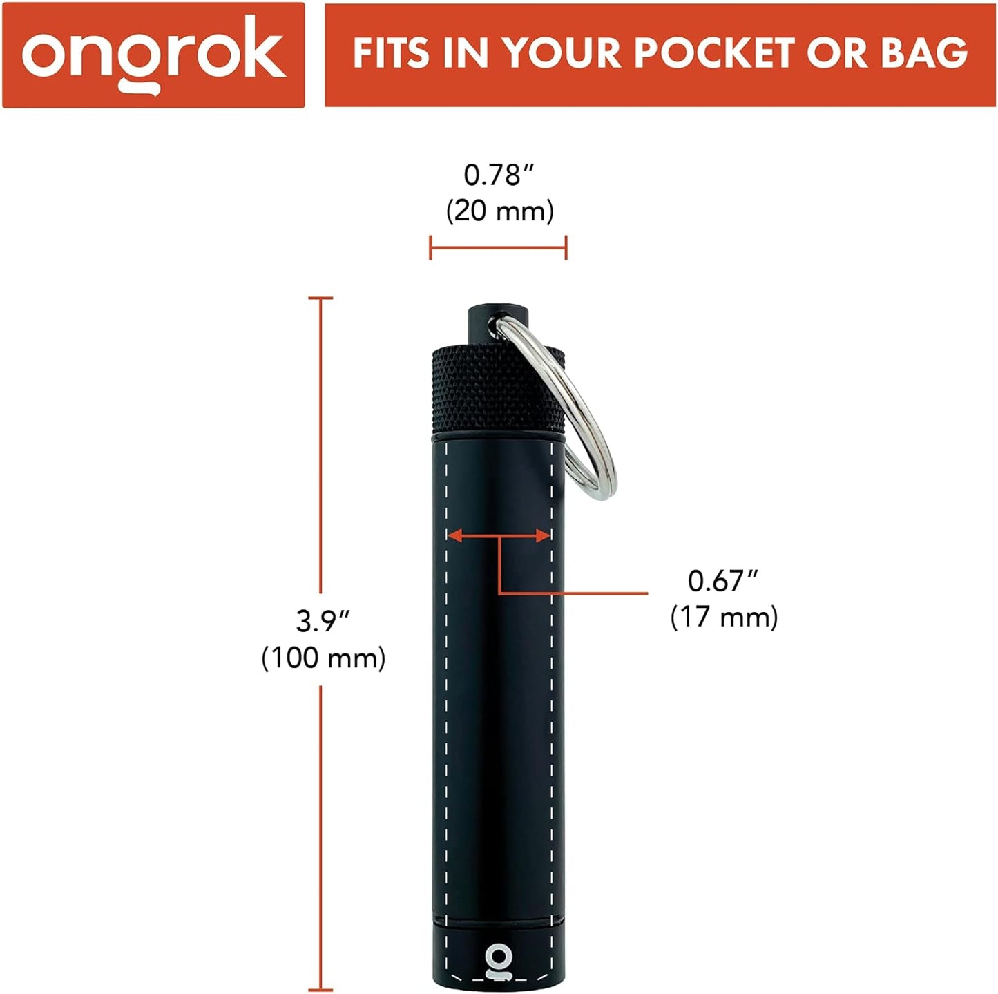 ONGROK Premium Storage Tube, Keychain, Pocket-Sized, Airtight, Aluminum Metal Holder and Case (Black)