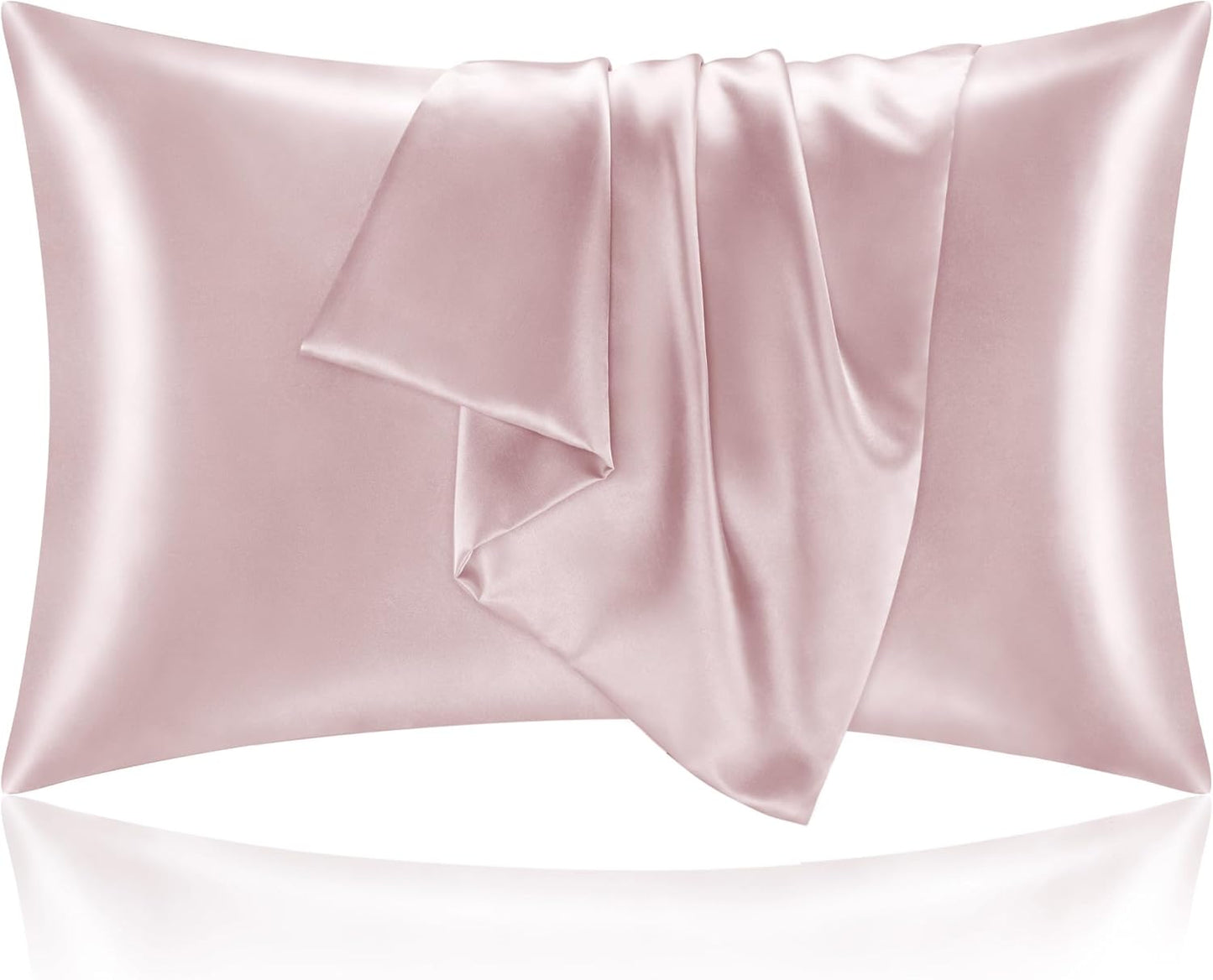 BEDELITE Satin Pillowcase for Hair and Skin, Super Soft and Cooling Similar to Silk Pillow Cases 2 Pack with Envelope Closure, Gift for Women Men(20"x26" Standard Size, Lotus Pink)