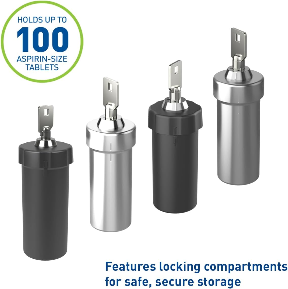 Ezy Dose Lockable Pill Fob and Keychain Bundle, Medicine, Vitamin Container, Safe for Money & Travel Items, Stainless Steel, Small and Large Compartments, 2 Storage Items, BPA Free