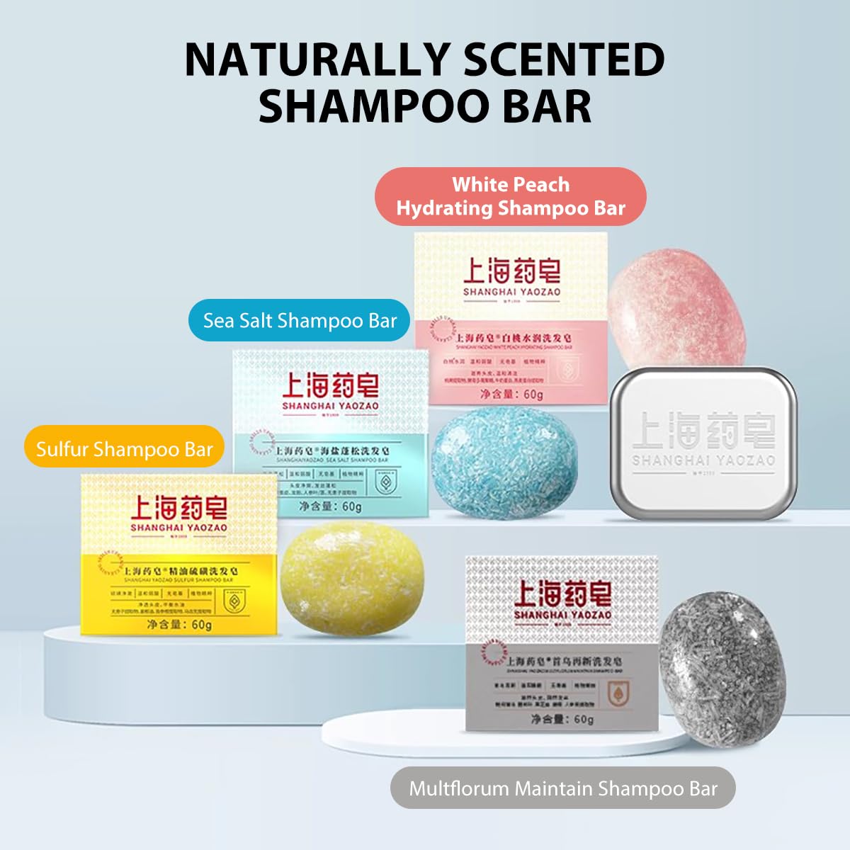 Bee & Flower Shampoo Bar Multflorum Maintain Shampoo Bar Multi-effect & Repairing All Natural Travel Shampoos Bars for All Hair Types - 2.1 oz (Comes with Mesh Bag and Tin Box)