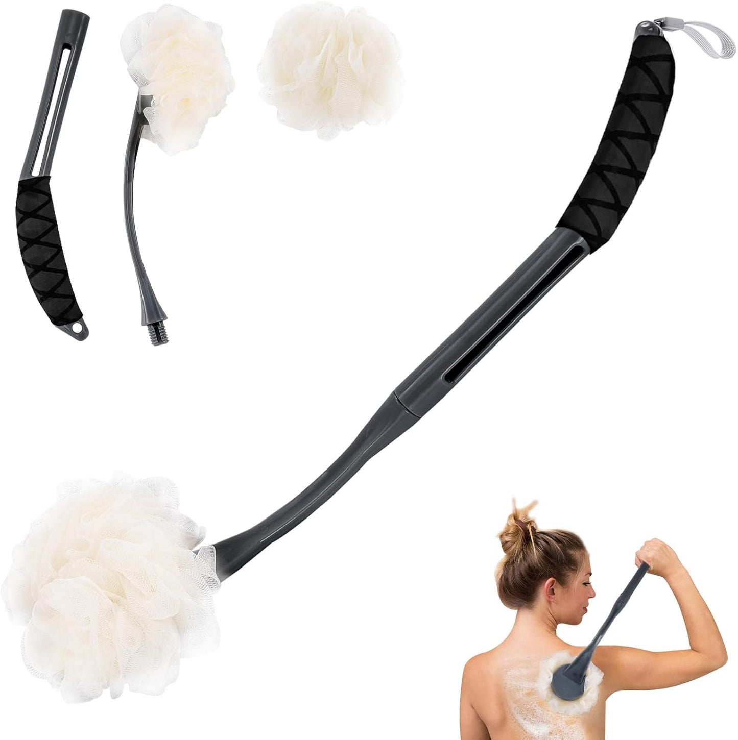 Loofah on a Stick, 20.5” Shower Sponge Loofah Back Scrubber, Exfoliation and Improved Skin Health, Back Loofah for Shower for Men Women