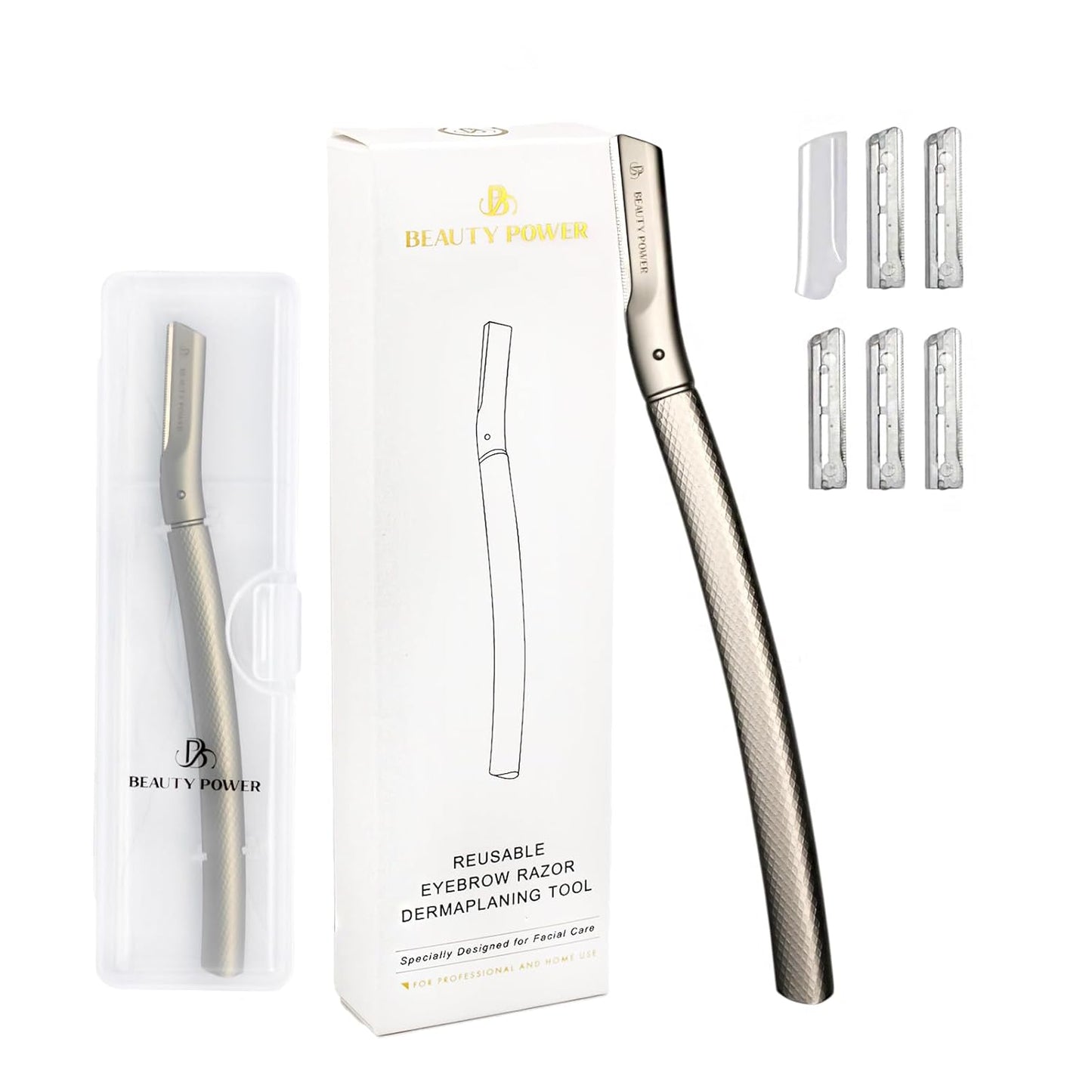 Eyebrow Razor with 6 Blades & Travel Case – Face Razors for Women & Men, Eyebrow Trimmer Shaper with Precision Cover, Facial Shaver & Dermaplaning Tool for Smooth Skin (Silver)
