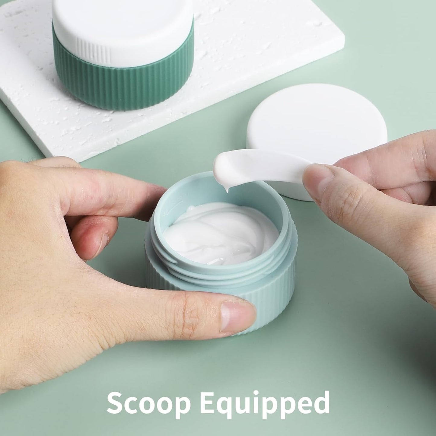 ME.FAN Travel Containers for Toiletries, TSA Approved 1.5 oz Silicone Cream Jars, Leak-proof Journey Containers, Trip Accessories with Lid for Cosmetic Face Hand 4 Pack White Lid - Blue