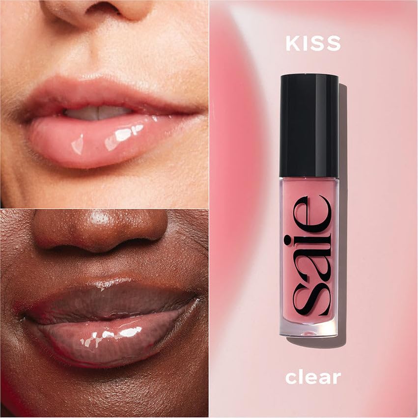 Saie Glossybounce - Hydrating Lip Gloss and Tinted Lip Oil Hybrid with Hyaluronic Acid & Jojoba Oil for Non-Sticky, Ultra-Shiny, Plump & Soft Lips - Everyday Makeup Essential - Kiss (.17 oz)
