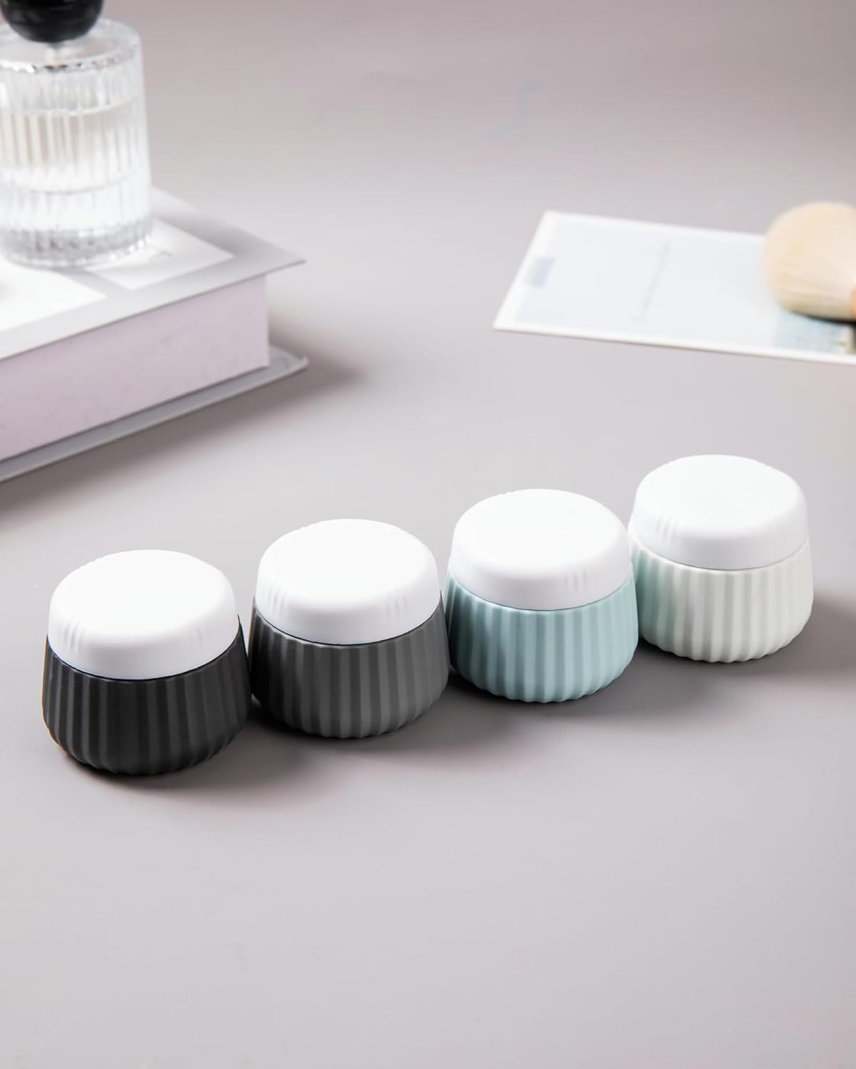 Travel Containers for Toiletries 4 Pack, TSA Approved Travel Size Toiletries, Travel Size Containers, With Clear Bag Leak Proof Silicone Jars, Travel Essentials Creams Jars Carrying Small Items