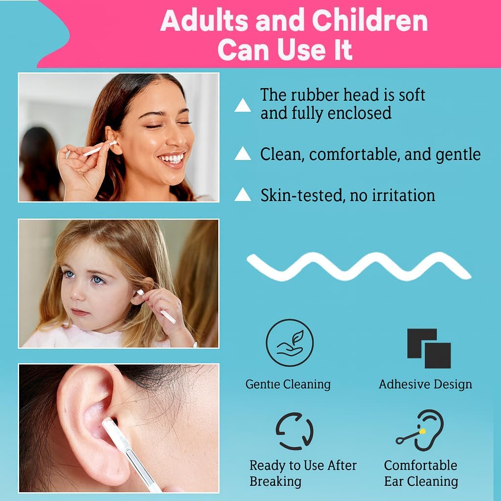 Reusable Ear Wax Removal Swabs, Safe Ear Cleaning Sticks, Adhesive Spiral Ear Sticky Cleaner, Soft Silicone Earwax Remover, 24 Pack