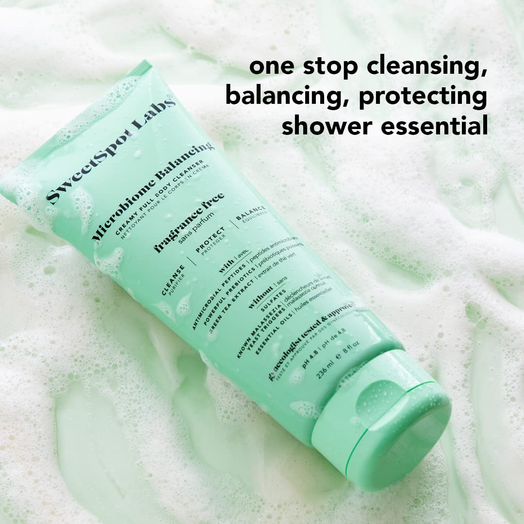 SweetSpot Labs Microbiome Balancing Feminine Wash, Clean, Gynecologist Tested & Approved, pH Balanced Body Wash, Unscented & Sulfate Free, 8 oz