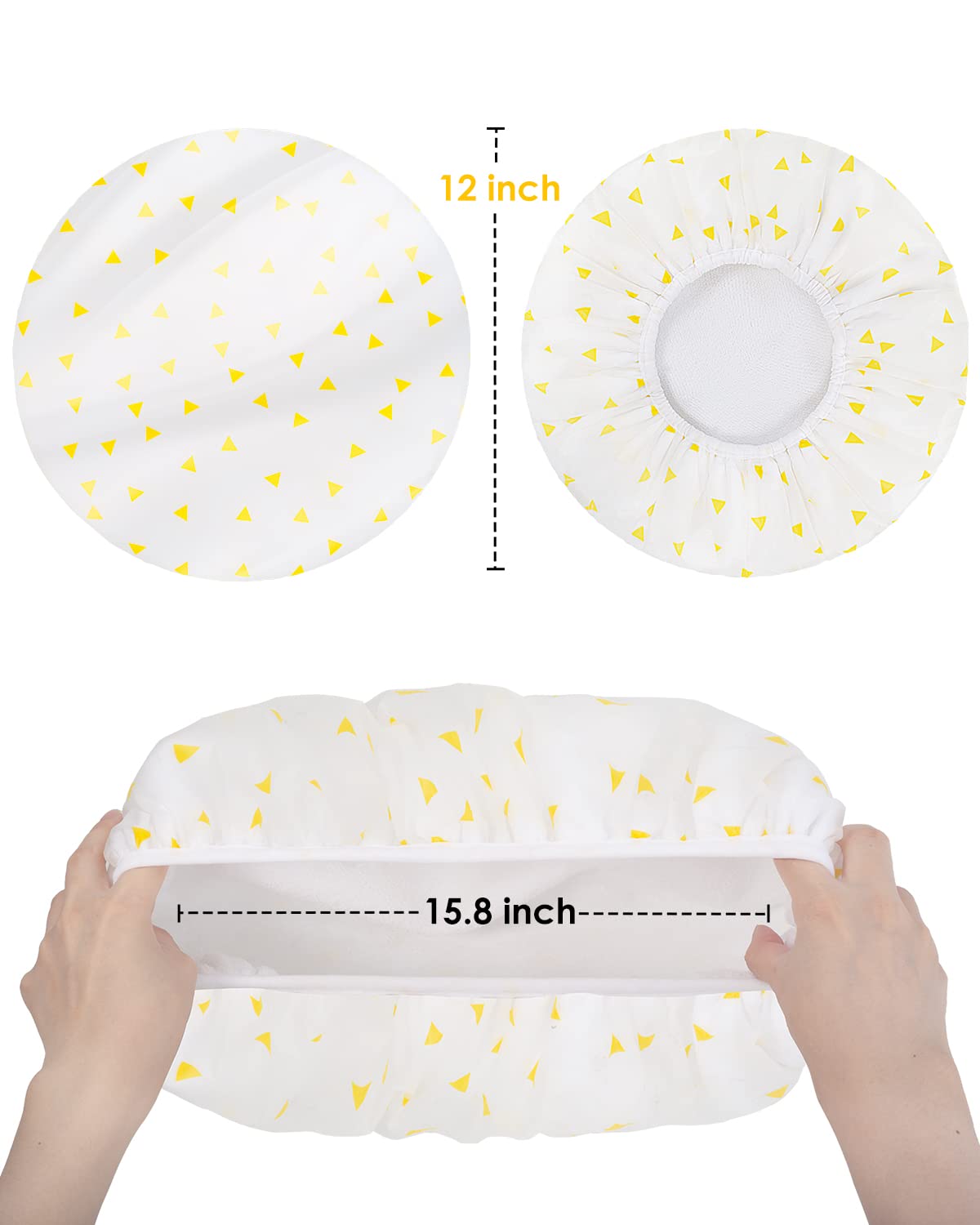 Auban Shower Cap, Shower Cap for Women Terry Cloth Lined EVA Exterior Reusable Double Layer Waterproof, Large Bath Hair Cap for All Hair Lengths (Yellow)