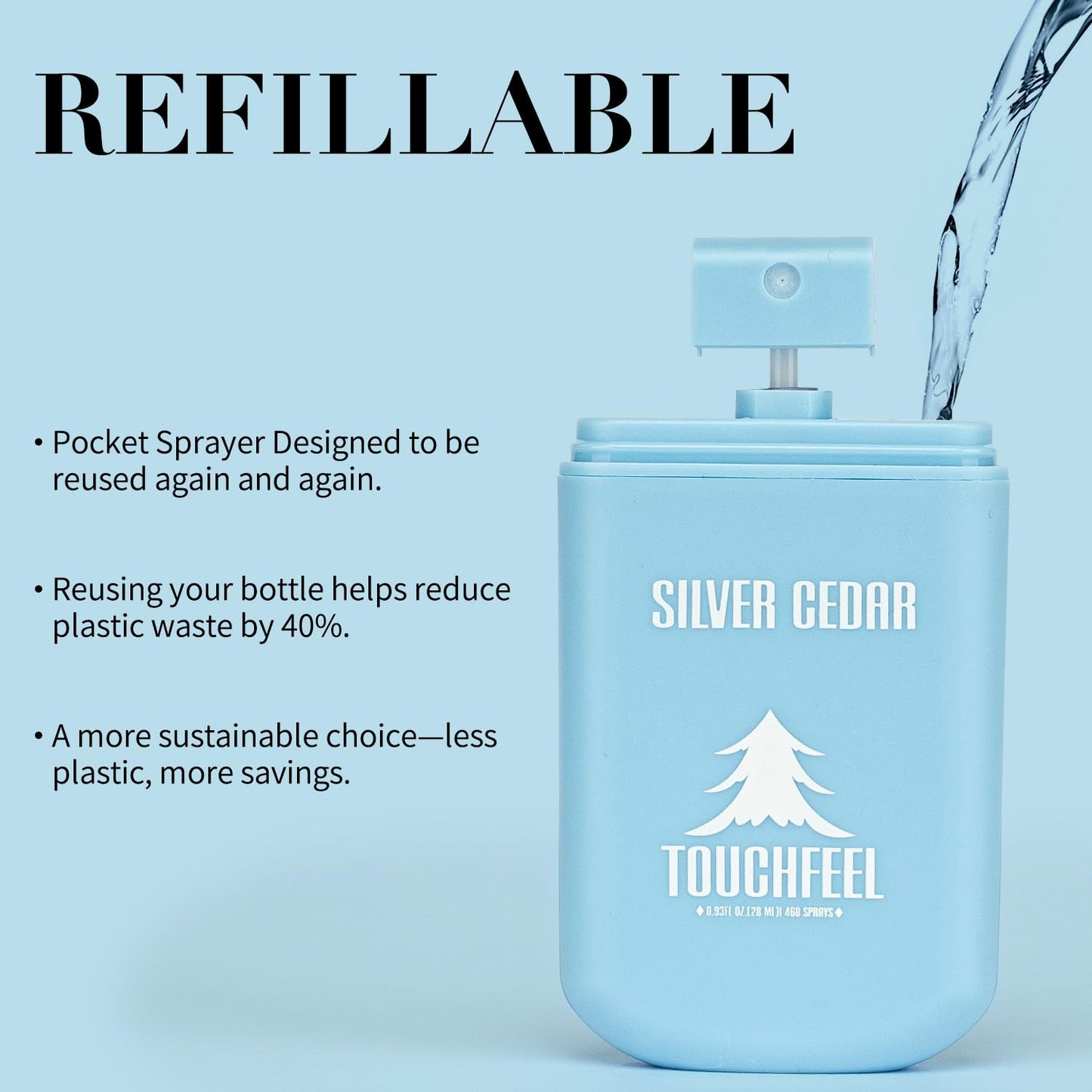 Spray Hand Sanitizer Travel Size Scented - Refillable Hydrating Hand Sanitizers Portable Design Travel Essentials (Silver Cedar) 0.93Fl Oz