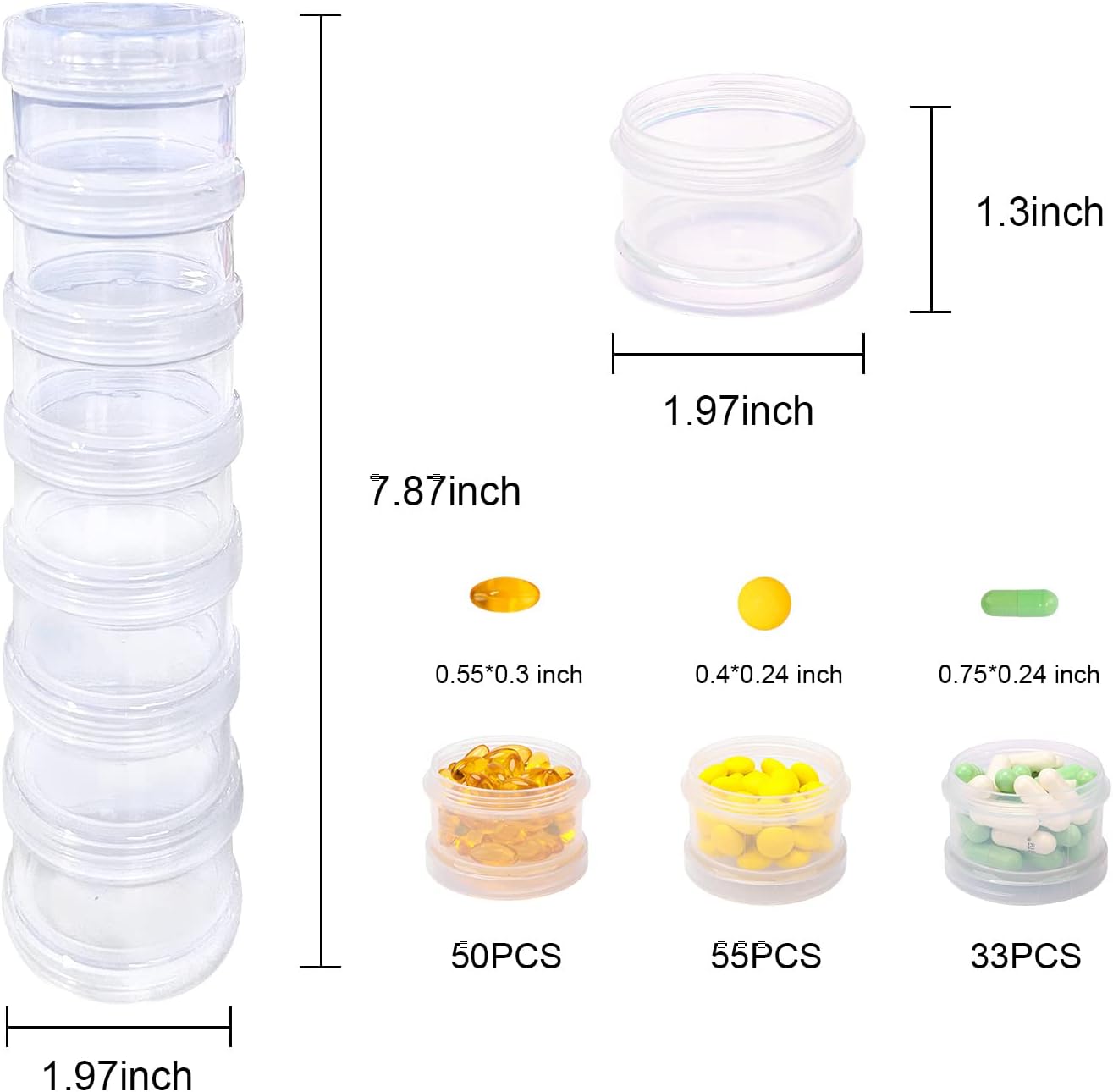 7 Day Pill Organizer Case Stackable Weekly Supplements Vitamins Pills Holder Dispenser Large Clear Transparent with Extra Lid