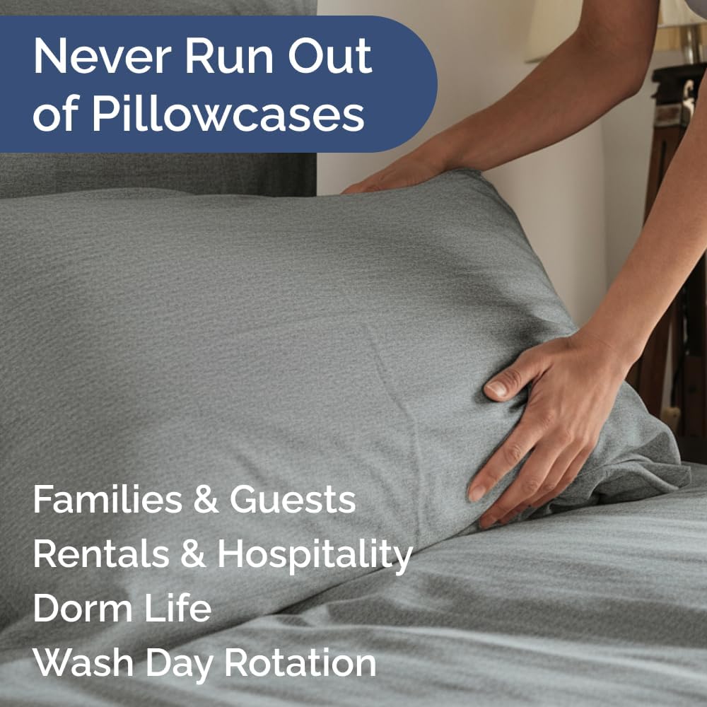 Queen Pillow Cases Set of 6 - Ultra Soft Hotel Quality Pillowcase Covers - Comfy & Wrinkle Free - Shrink, Stain and Fade Resistant - Machine Washable Pillow Protectors - 6 Piece Set - Heathered Grey