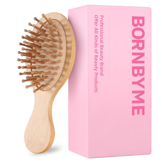 Mini Travel Sandalwood Hair Brush Comb, Bornbyme Wooden Bamboo Massage Scalp Comb for Hair Growth Anti-Static Detangler Brush for Women & Kids
