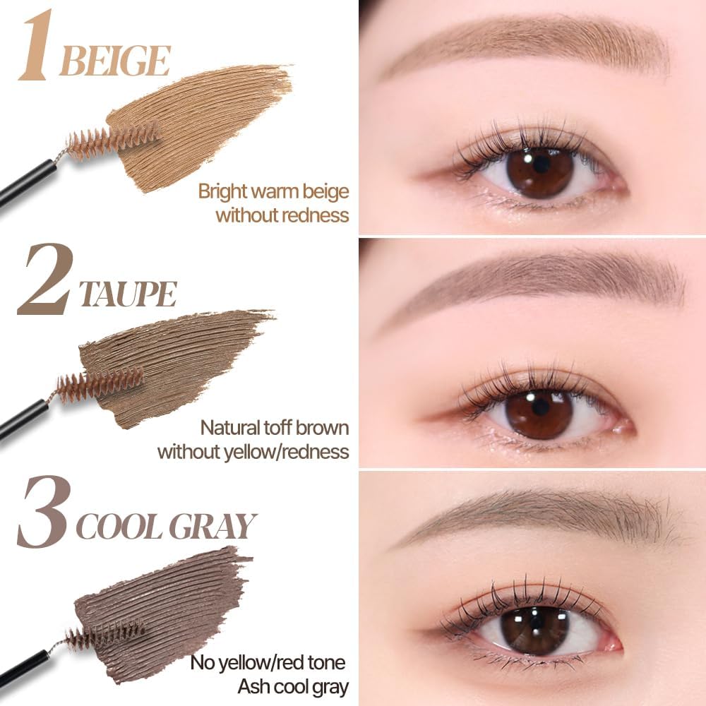 Espoir The Brow Color Fixing Cara #3 Cool Gray 0.1 fl oz | Easy Fixing without Clumping with Skinny Brush | Long Lasting Smudgeproof Eyebrow Mascara | Soft Mood Coloring Tinted Gel | Korean Eye Makeup